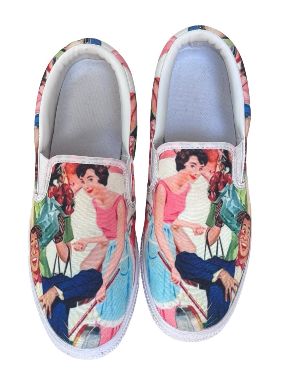 Slip-On Vans like Canvas Women’s Shoes with Vintage Comic Illustration